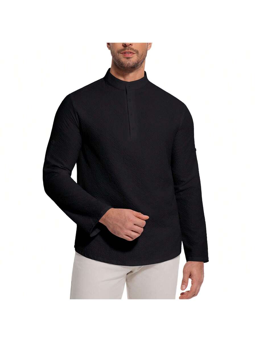 Camisa Masculina Henley de Manga Longa