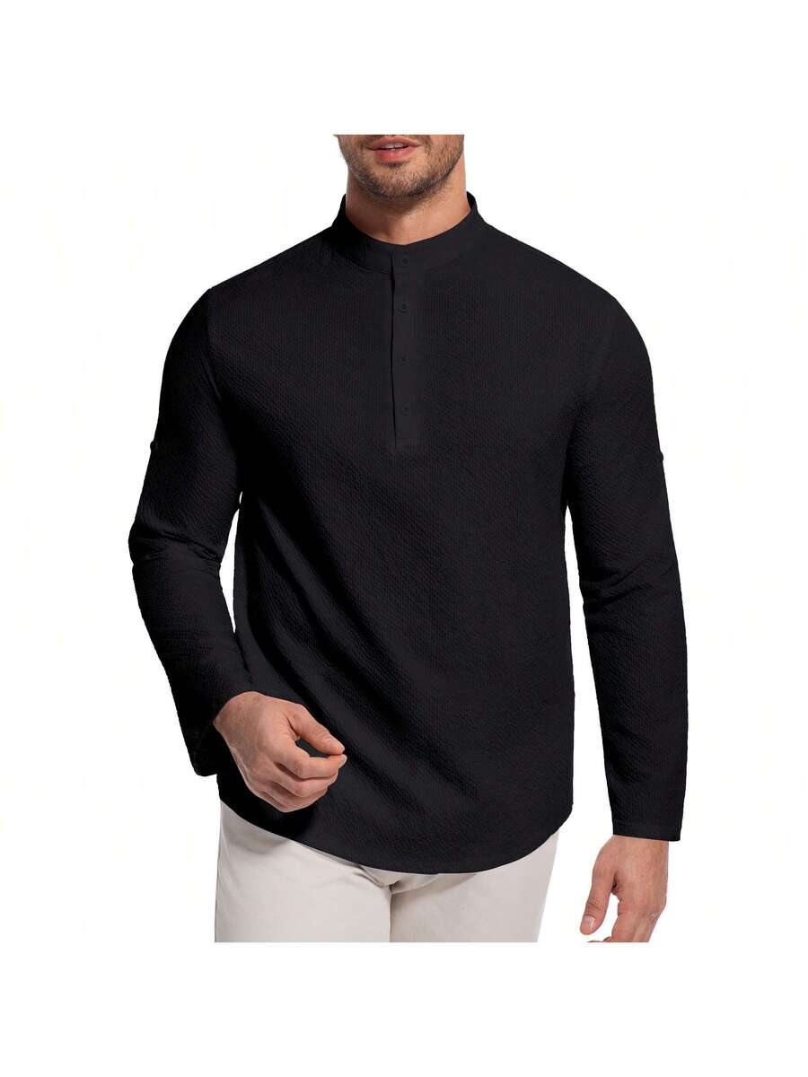 Camisa Masculina Henley de Manga Longa