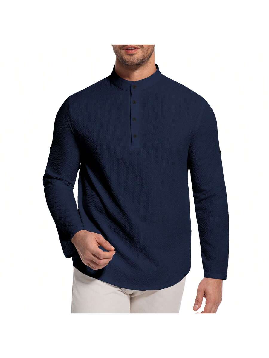 Camisa Masculina Henley de Manga Longa