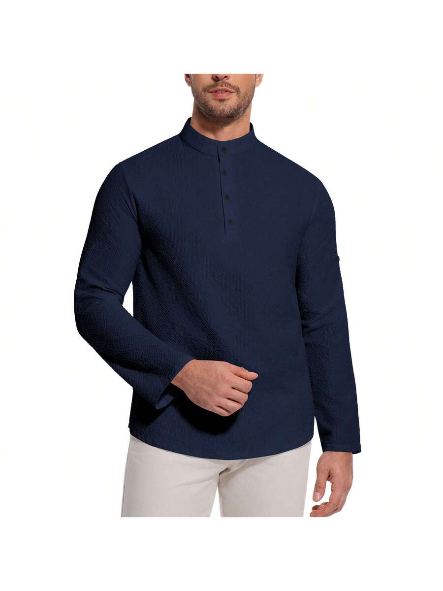 Camisa Masculina Henley de Manga Longa