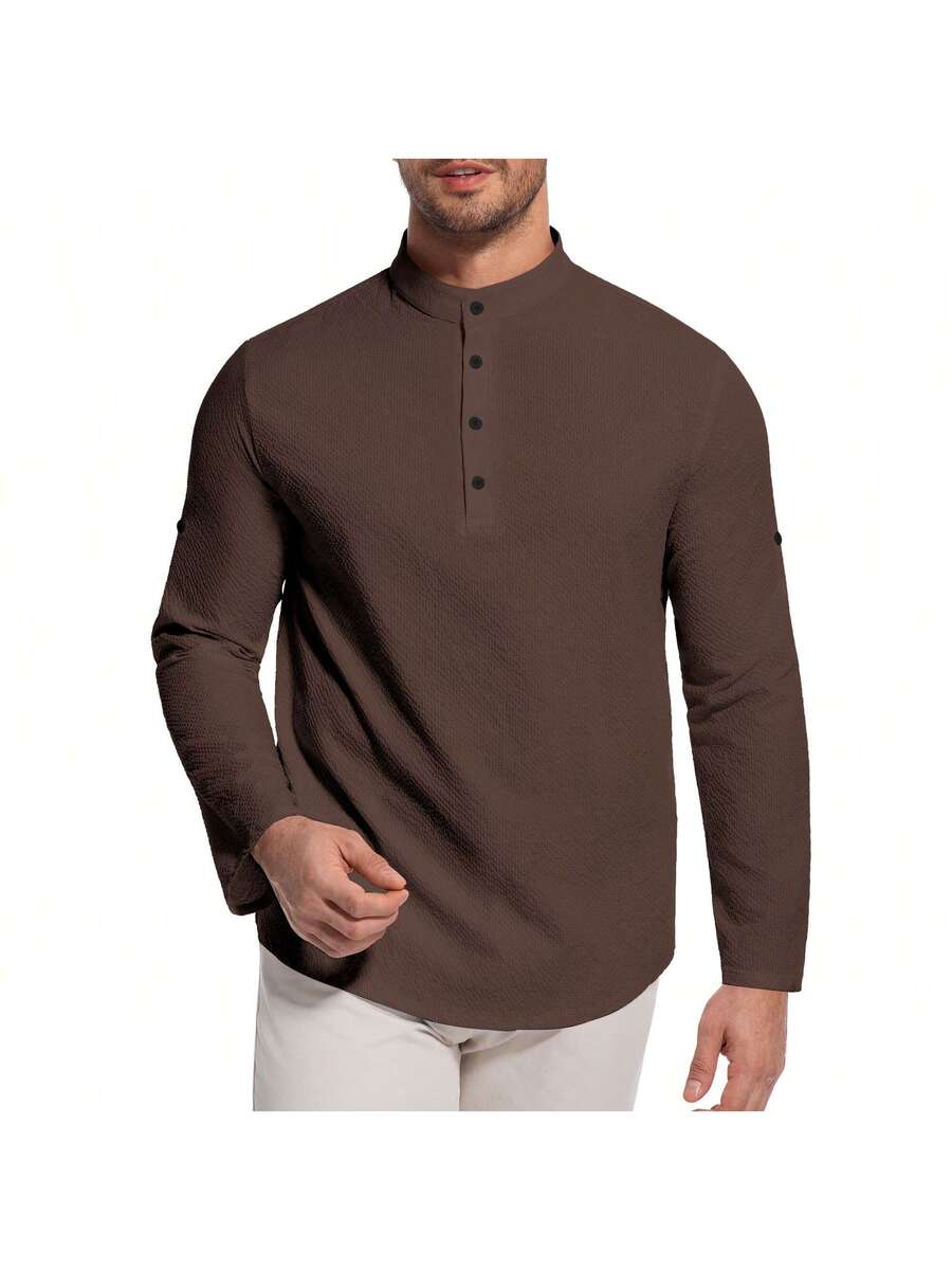 Camisa Masculina Henley de Manga Longa
