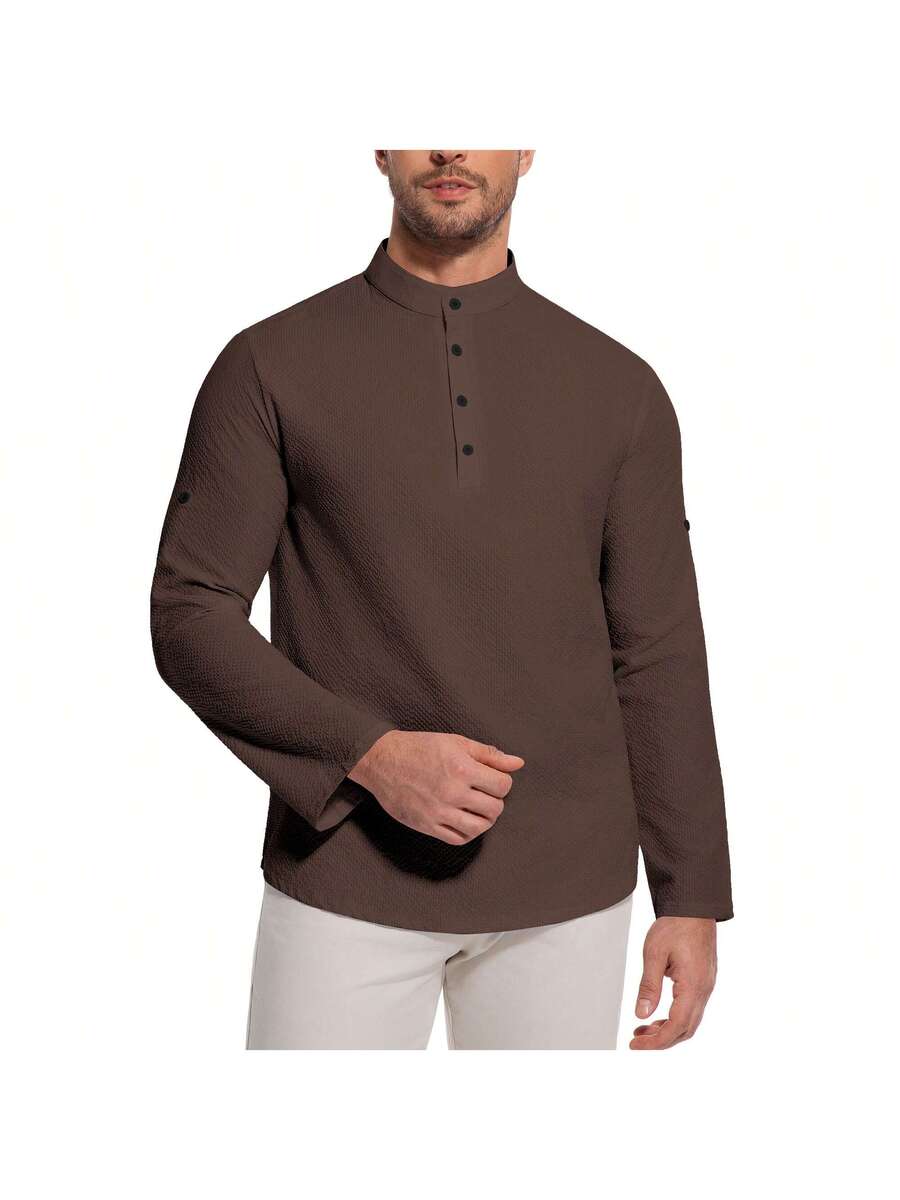 Camisa Masculina Henley de Manga Longa