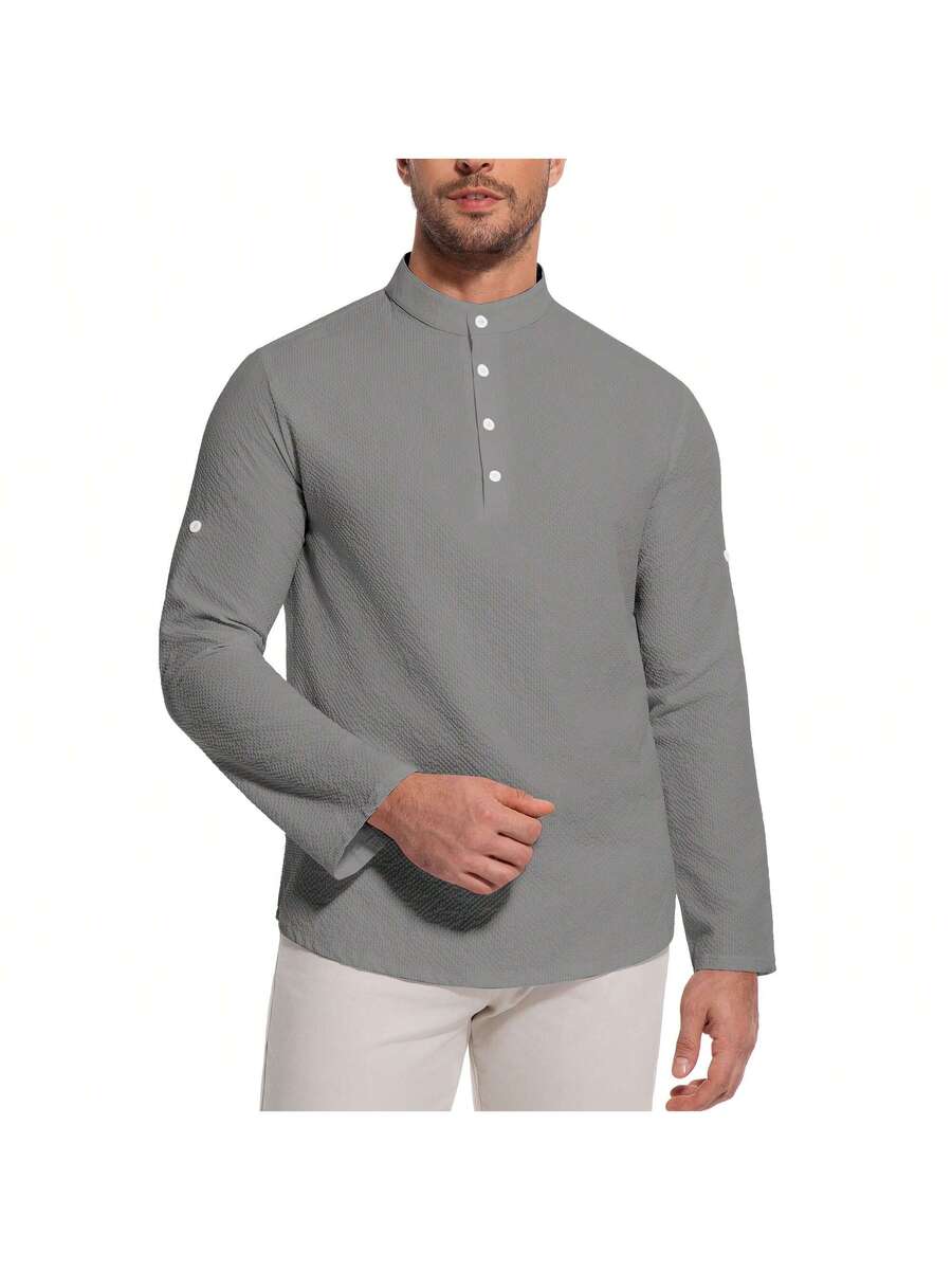 Camisa Masculina Henley de Manga Longa
