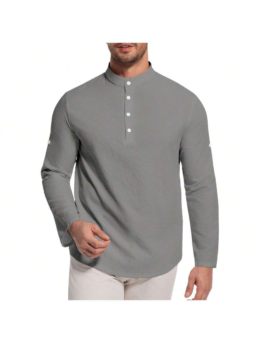 Camisa Masculina Henley de Manga Longa