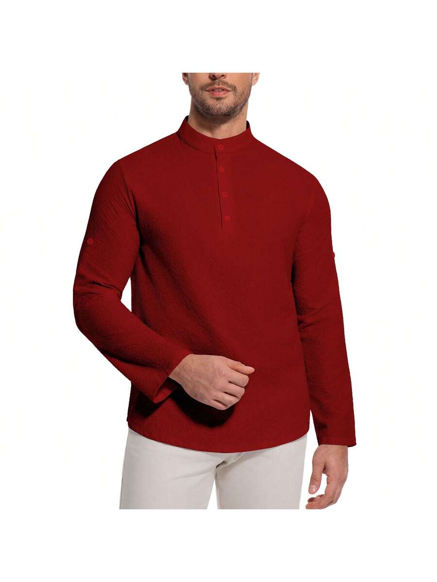 Camisa Masculina Henley de Manga Longa