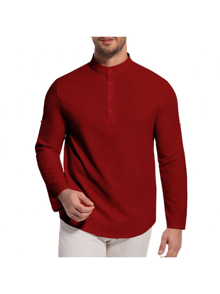 Camisa Masculina Henley de Manga Longa