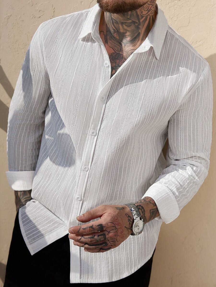 Camisa Masculina Manga Longa com Botões e Linho Bayer