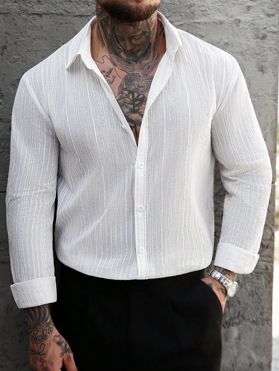 Camisa Masculina Manga Longa com Botões e Linho Bayer