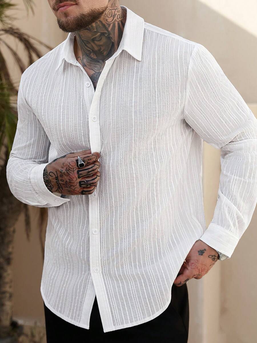 Camisa Masculina Manga Longa com Botões e Linho Bayer