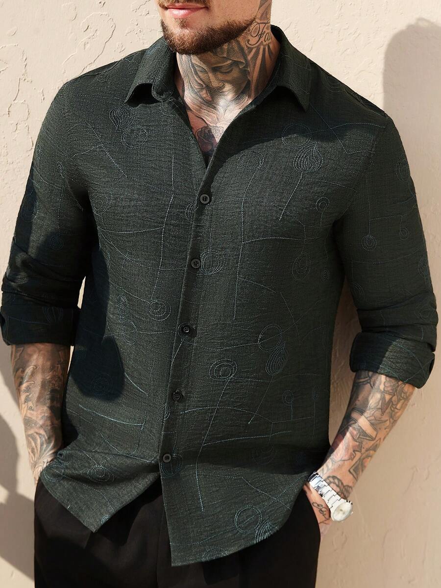 Camisa Masculina Manga Longa com Botões e Linho Bayer