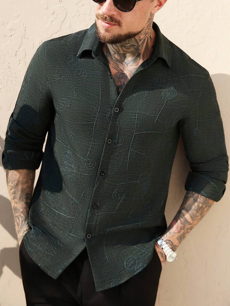 Camisa Masculina Manga Longa com Botões e Linho Bayer