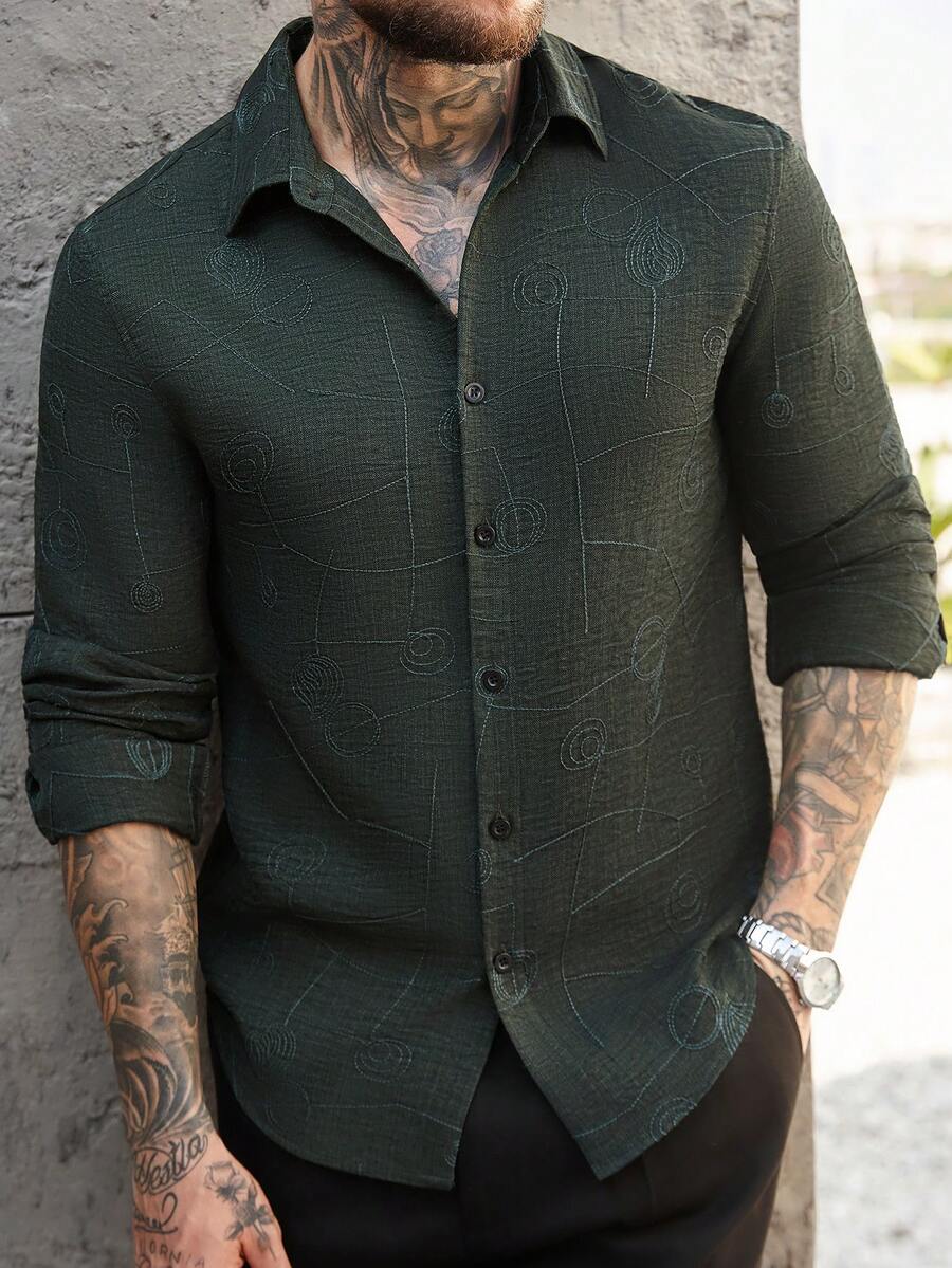 Camisa Masculina Manga Longa com Botões e Linho Bayer