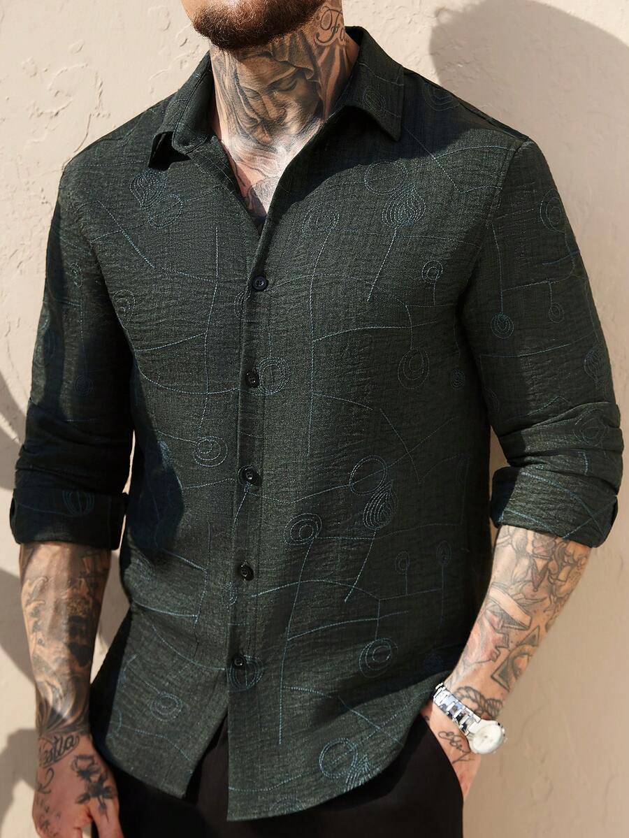 Camisa Masculina Manga Longa com Botões e Linho Bayer