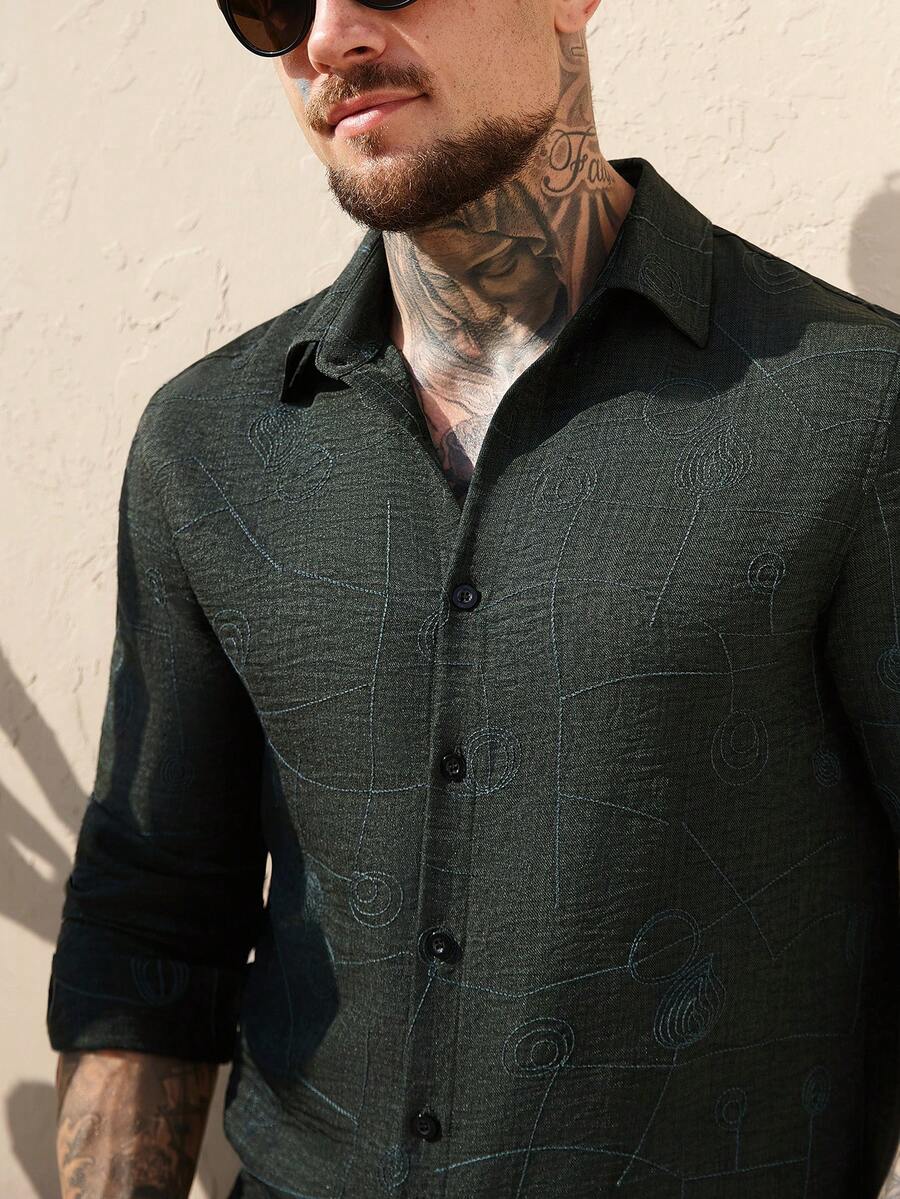 Camisa Masculina Manga Longa com Botões e Linho Bayer