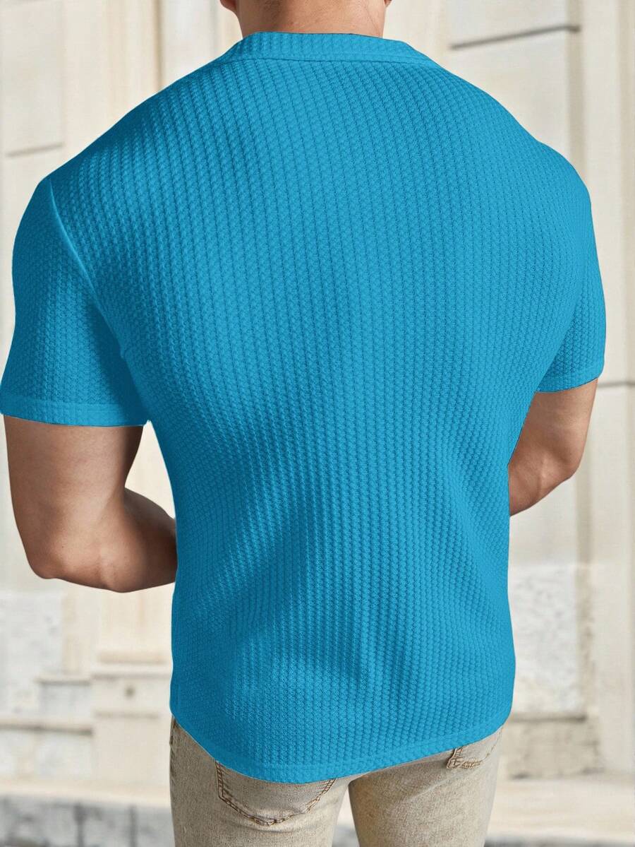 Camisa Masculina Sólido Canelado Botão Frontal