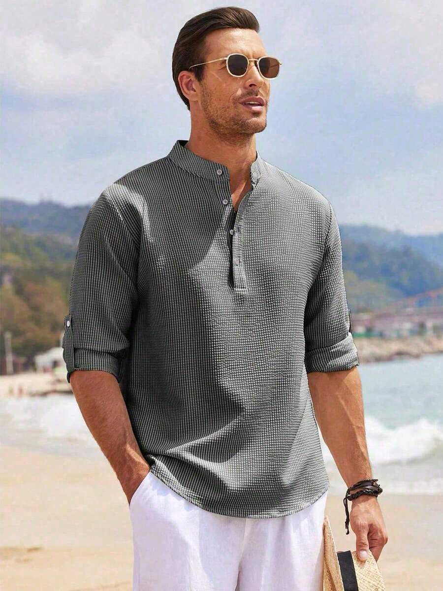 Camisa Masculina Henley de Manga Longa