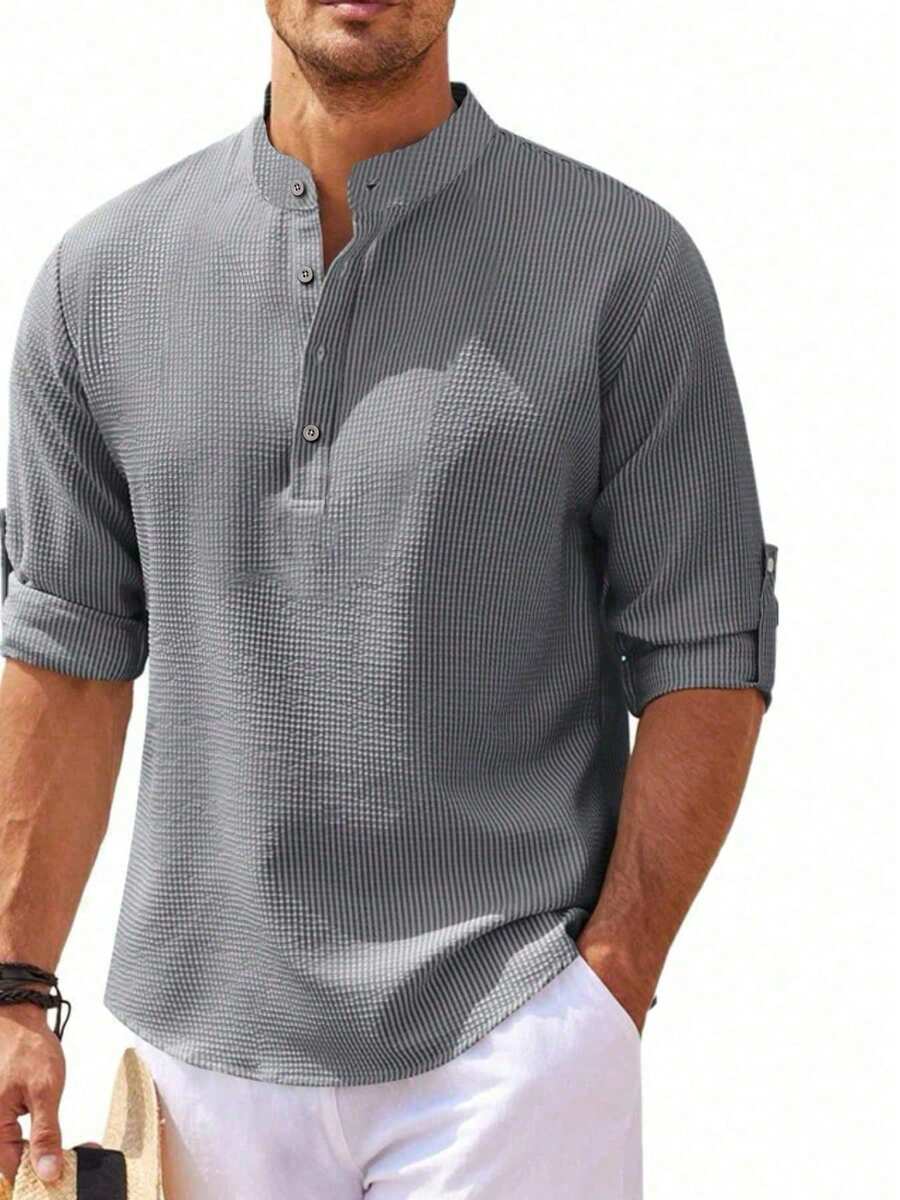 Camisa Masculina Henley de Manga Longa