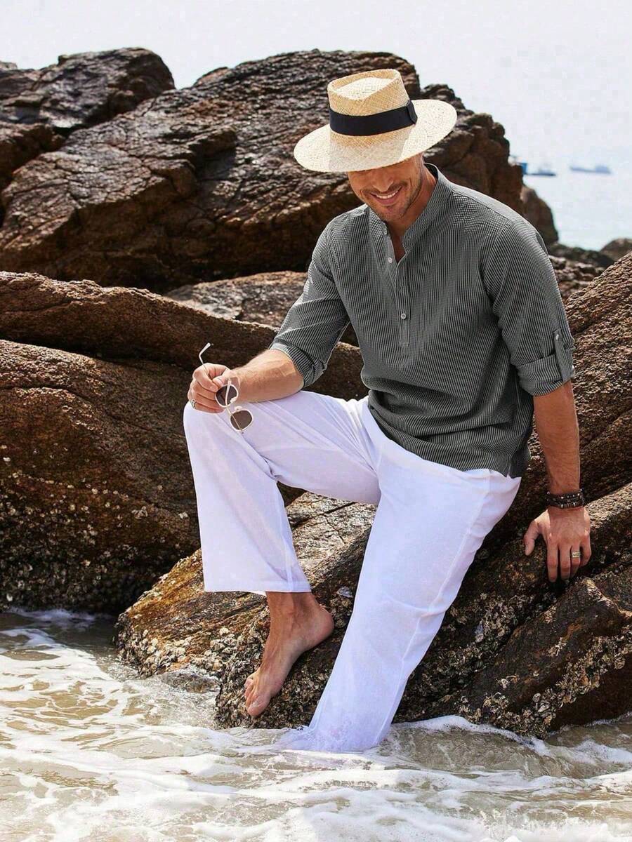 Camisa Masculina Henley de Manga Longa