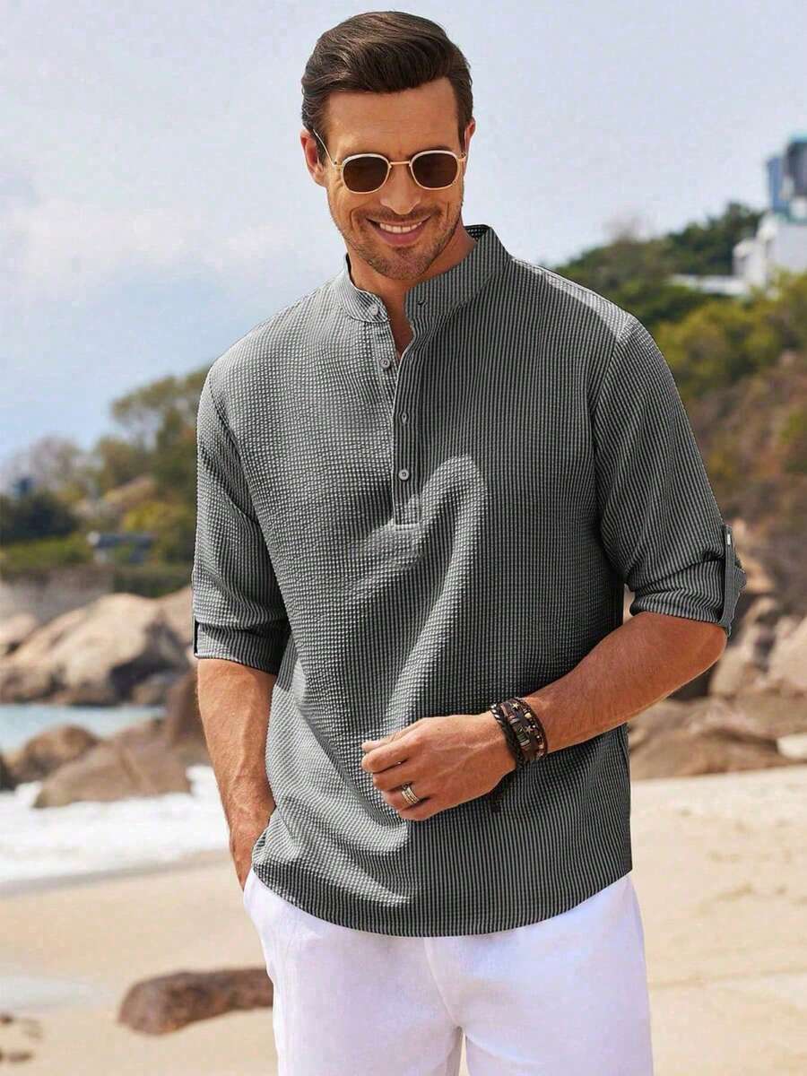 Camisa Masculina Henley de Manga Longa