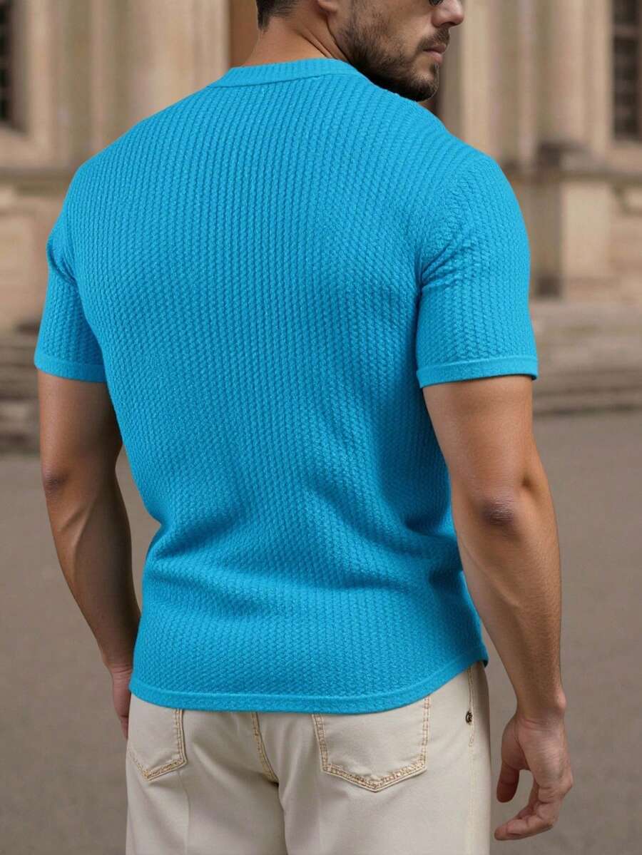 Camisa Masculina Sólido Canelado Botão Frontal